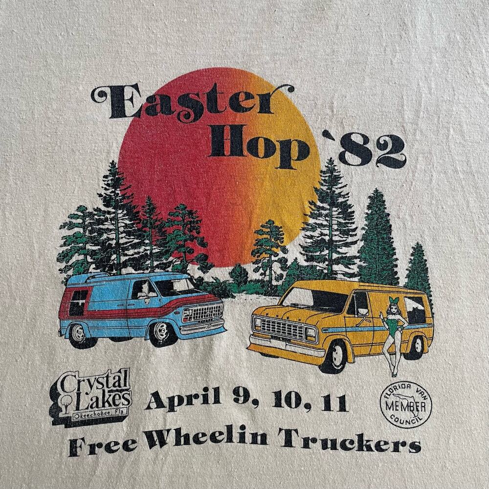 Vintage 80s Free Wheelin Truckers Easter Hop Crystal Lakes Resort Florida Tshirt